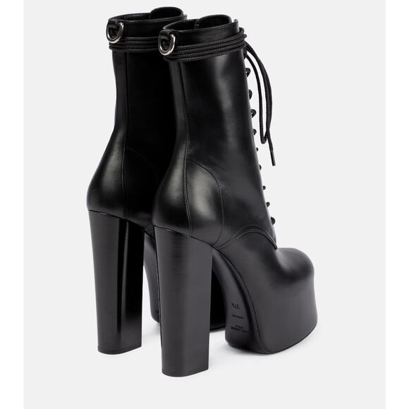 Saint Laurent Black Cherry Leather Platform Ankle Boots lace-up Designer EU 36.5 - Picture 6 of 14